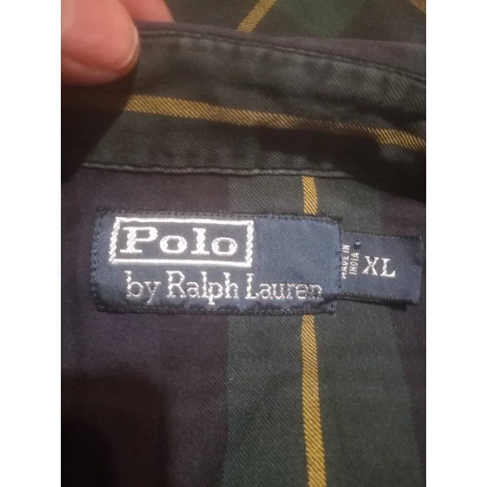 Polo Ralph Lauren Shirt Men's Plaid size XL Long Sleeve Green Blue Cotton